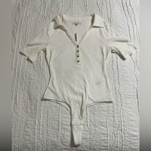 NWT Madewell Ribbed Short-Sleeve Polo Thong Bodysuit